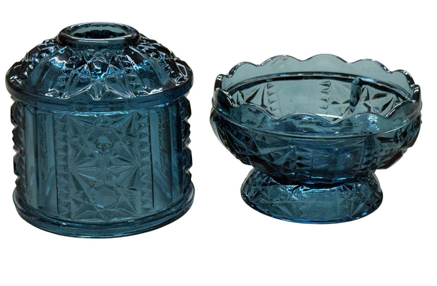 Vintage Indiana Blue-Stars and Bars- Colonial Blue Glass Fairy Lamp