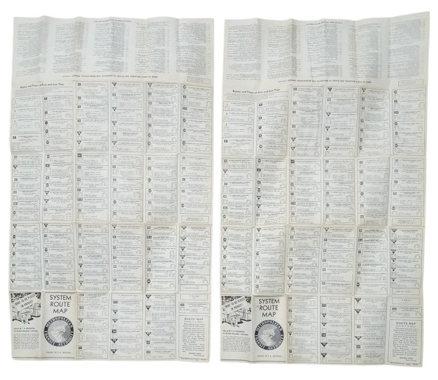 Metropolitan Transit Authority System Route Maps Likely 1960s Vintage