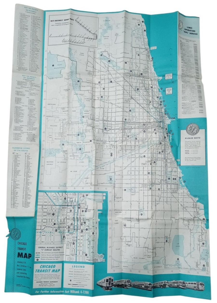 Chicago Transit Map CTA Likely 1950s Antique Travel Collectible Souvenir