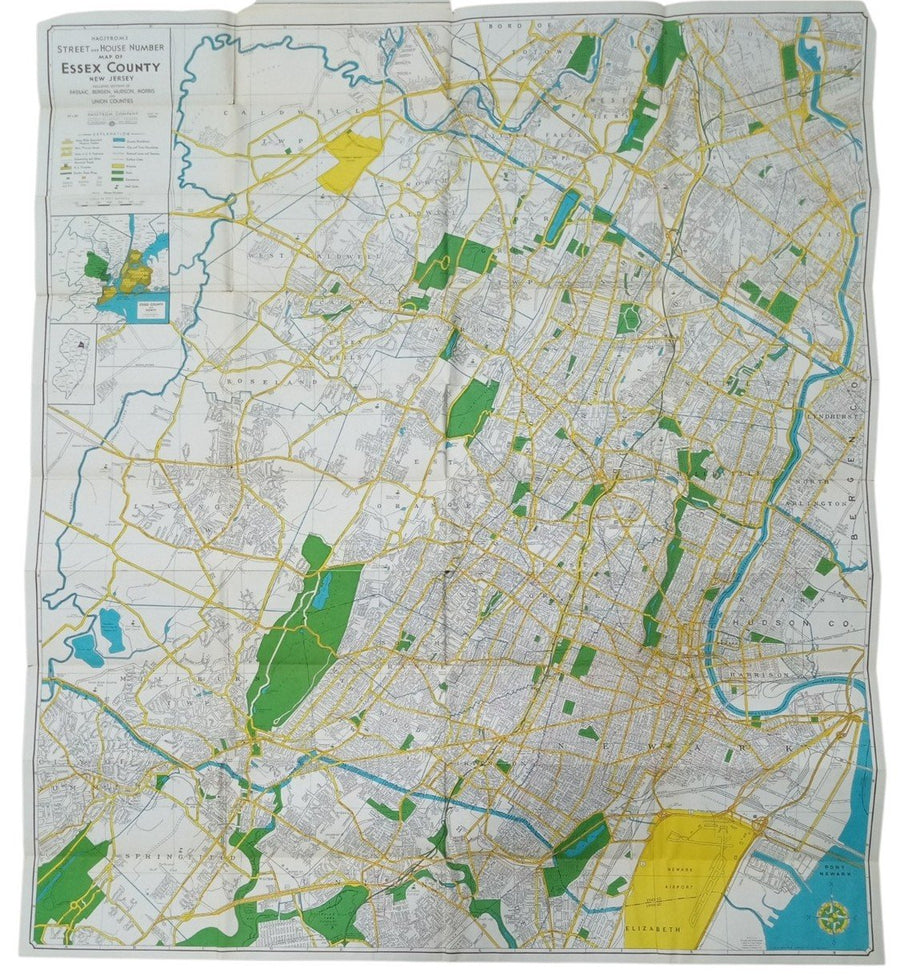 Hagstrom's Maps Hudson & Essex New Jersey Likely 1950s Vintage Antique Travel