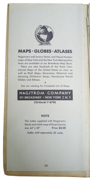 Hagstrom's Maps Hudson & Essex New Jersey Likely 1950s Vintage Antique Travel