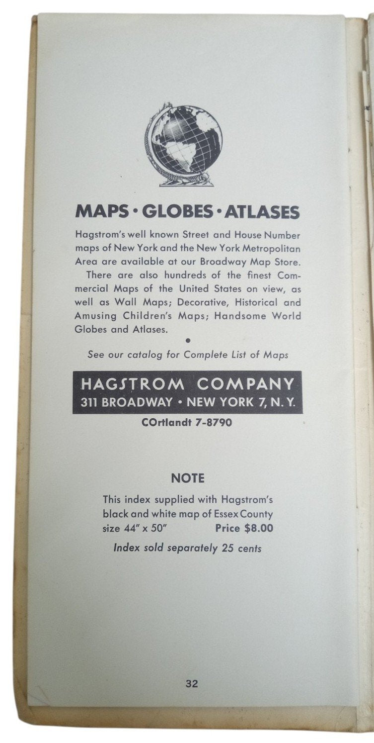 Hagstrom's Maps Hudson & Essex New Jersey Likely 1950s Vintage Antique Travel