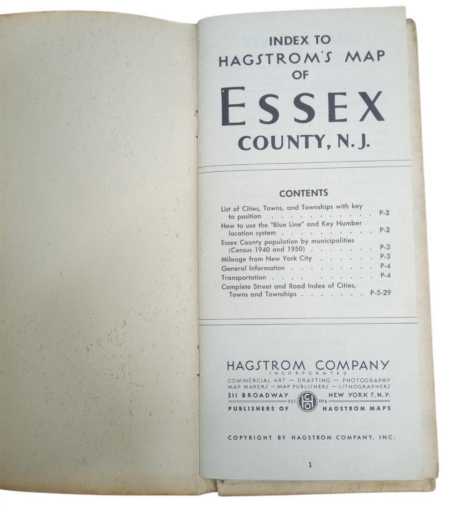Hagstrom's Maps Hudson & Essex New Jersey Likely 1950s Vintage Antique Travel