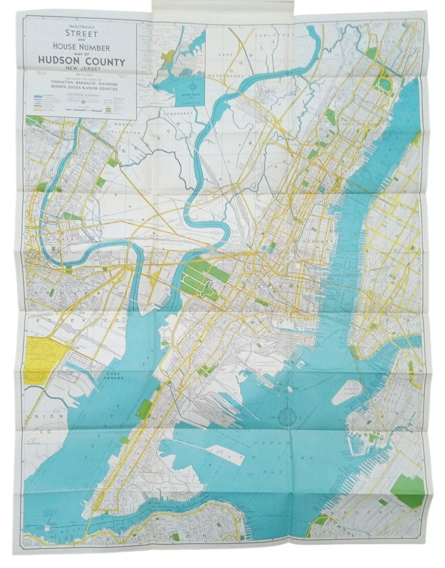 Hagstrom's Maps Hudson & Essex New Jersey Likely 1950s Vintage Antique Travel