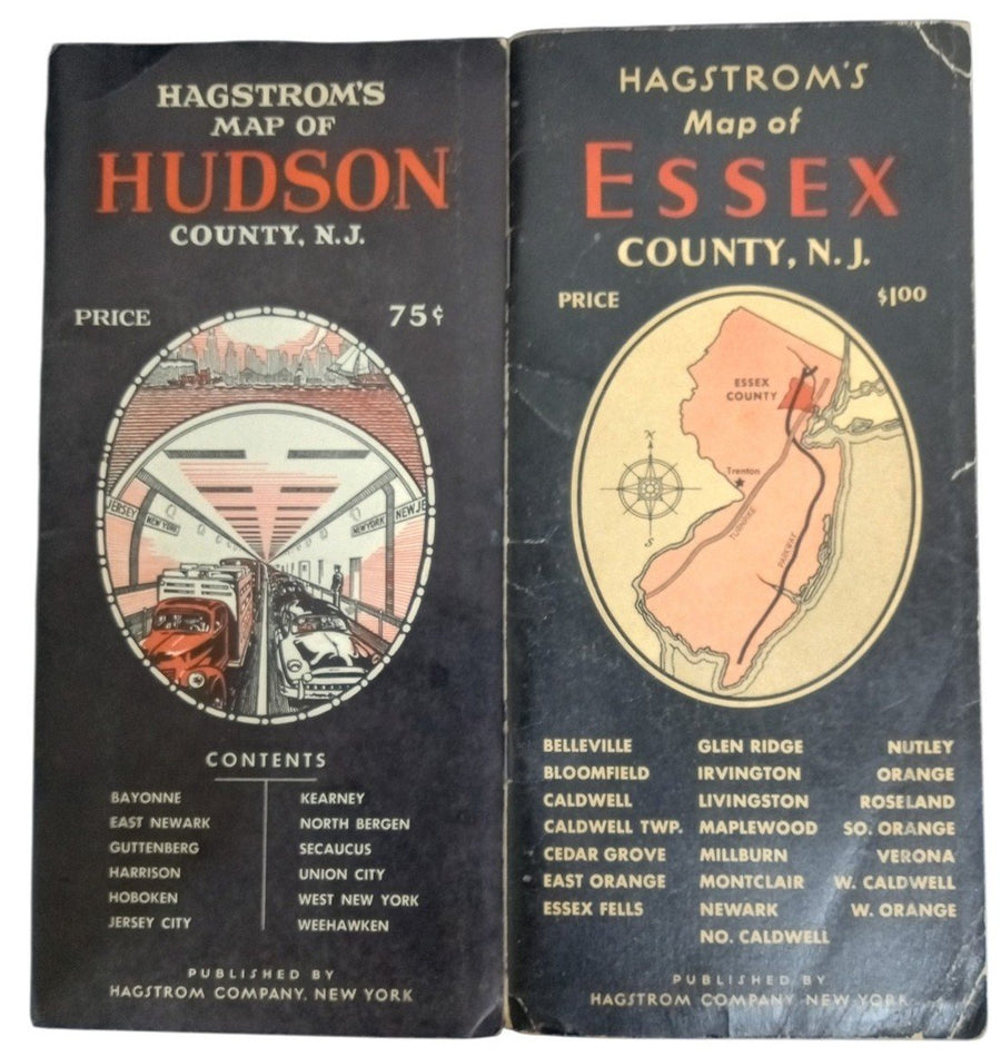 Hagstrom's Maps Hudson & Essex New Jersey Likely 1950s Vintage Antique Travel