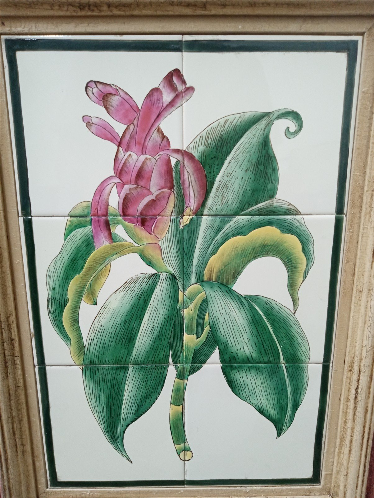 John Richard Framed Tile Art Flowers 23"x29" Vintage Collectible Decorative