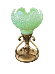 Fenton Sea Green Satin Leaf Pattern Lamp with Golden Base 6870 GI