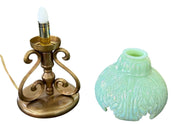 Fenton Sea Green Satin Leaf Pattern Lamp with Golden Base 6870 GI
