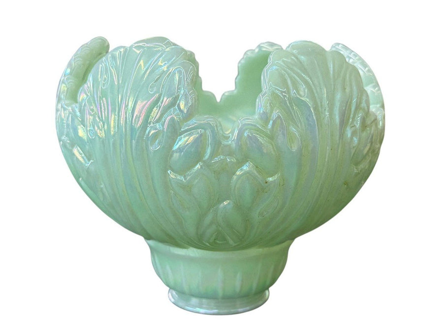 Fenton Sea Green Satin Leaf Pattern Lamp with Golden Base 6870 GI