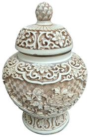 Arnart Imports Ivory Dynasty Lidded Vase/Ginger Jar 1982 Collectible Decor Resin