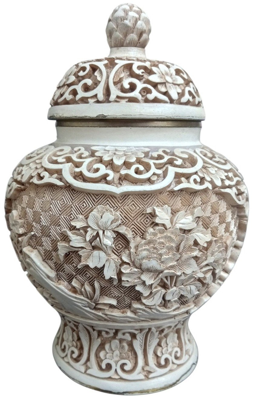 Arnart Imports Ivory Dynasty Lidded Vase/Ginger Jar 1982 Collectible Decor Resin