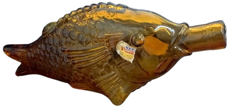 Fedeli White Table Wine Fish Bottle Vintage Collectible Amber Art Glass