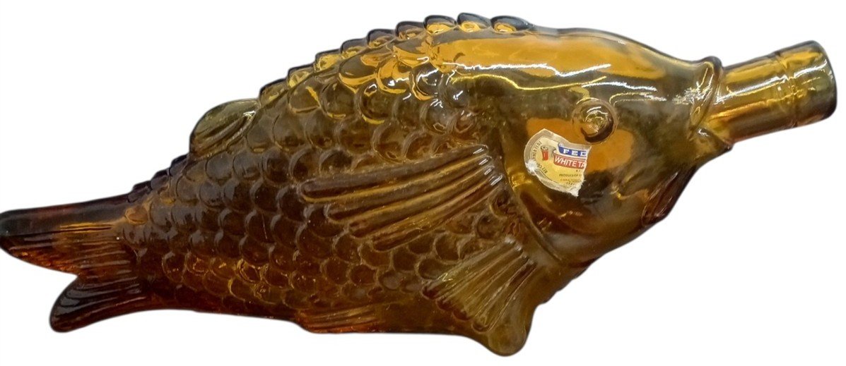 Fedeli White Table Wine Fish Bottle Vintage Collectible Amber Art Glass