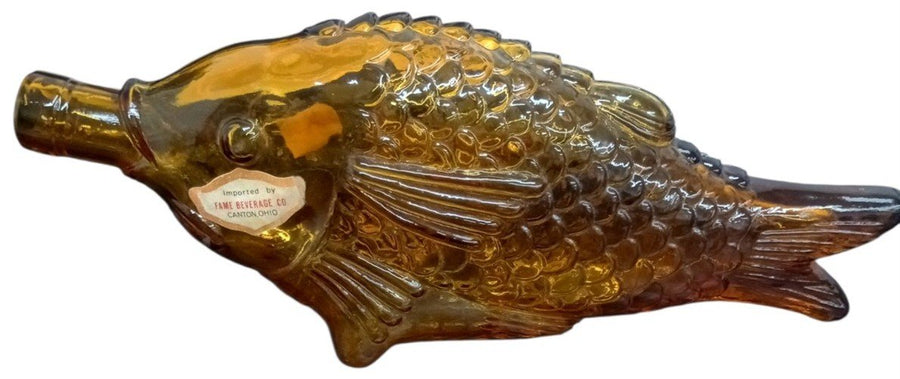 Fedeli White Table Wine Fish Bottle Vintage Collectible Amber Art Glass