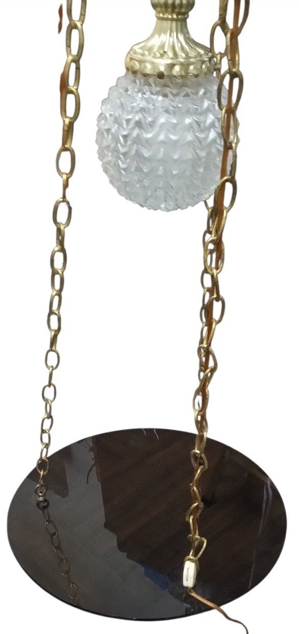 Leviton Hanging Swag Lamp W/Table Likely 1960s Vintage Lighting 70" Inch Chain