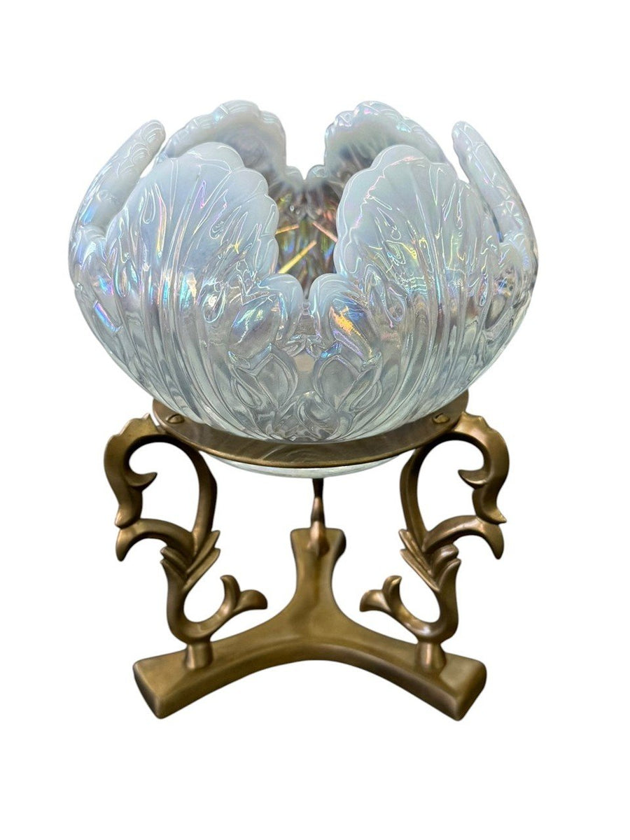 Fenton White Opalescent Rose Bowl with Gold-Colored Stand (5371 FM)