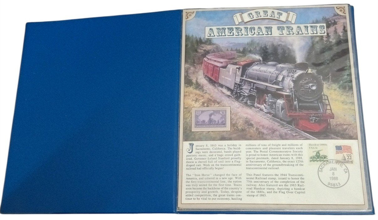 Postal Commemorative Society Great American Trains Folio 1988 Vintage Stamps