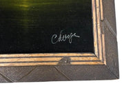 Velvet Picture Likely 1960's Cute Dog Made in Mexico Signed Vintage Antique