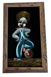 Velvet Clown Painting Likely 1960's Signed Beautifully Done Home Decoration