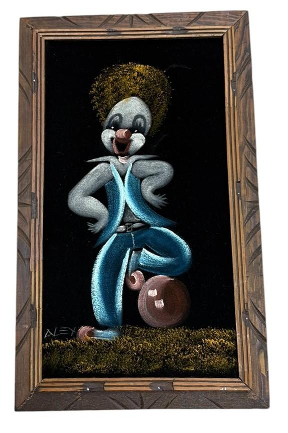 Velvet Clown Painting Likely 1960's Signed Beautifully Done Home Decoration