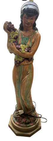 Holland Mold Sculpture Roman Woman Holding Grapes Working Lamp 40" Tall Antique