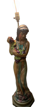 Holland Mold Sculpture Roman Woman Holding Grapes Working Lamp 40" Tall Antique