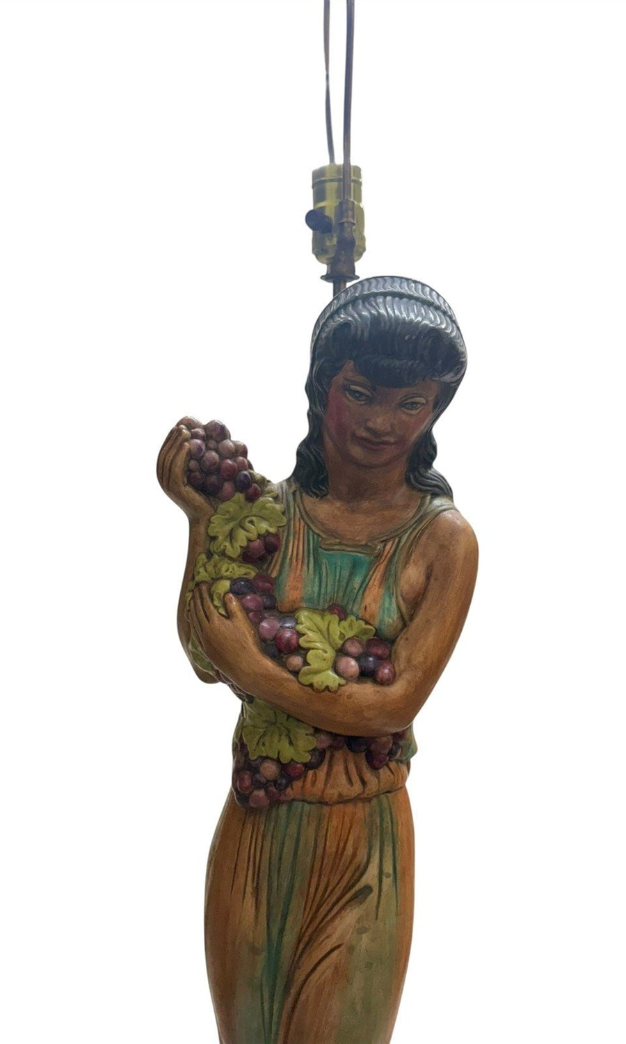 Holland Mold Sculpture Roman Woman Holding Grapes Working Lamp 40" Tall Antique