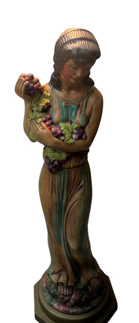 Holland Mold Sculpture Roman Woman Holding Grapes Working Lamp 40" Tall Antique