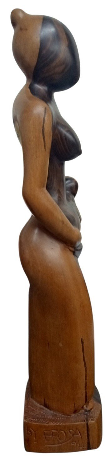 African Mother & Child Wooden Sculpture Efosa Vintage Collectible Decor