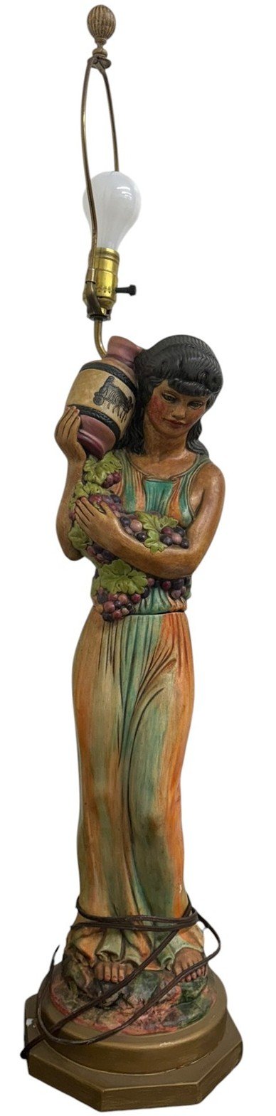 Holland Mold Roman Woman Holding Grapes and Urn 40" Tall Working Lamp Antique