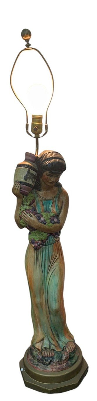 Holland Mold Roman Woman Holding Grapes and Urn 40" Tall Working Lamp Antique