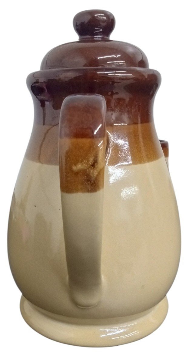 Brittany Stoneware Coffee/Tea Pot With 6 Mugs Likely 1960s Vintage Drinkware