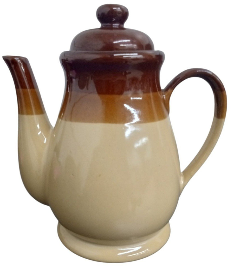 Brittany Stoneware Coffee/Tea Pot With 6 Mugs Likely 1960s Vintage Drinkware
