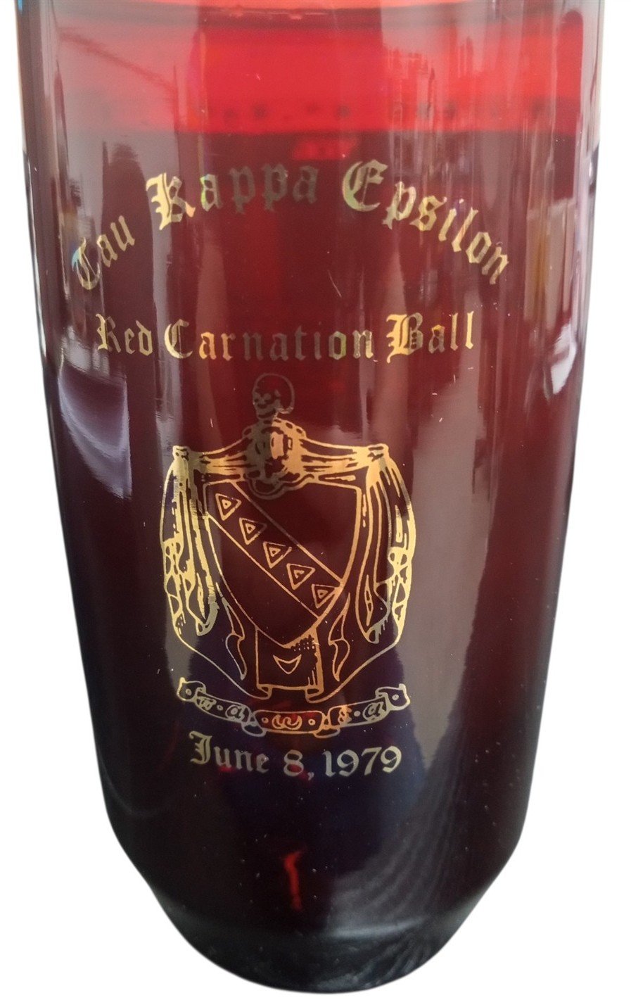 Ruby Red Tau Kappa Epsilon Drinking Glass 1979 Vintage Collectible Fraternal