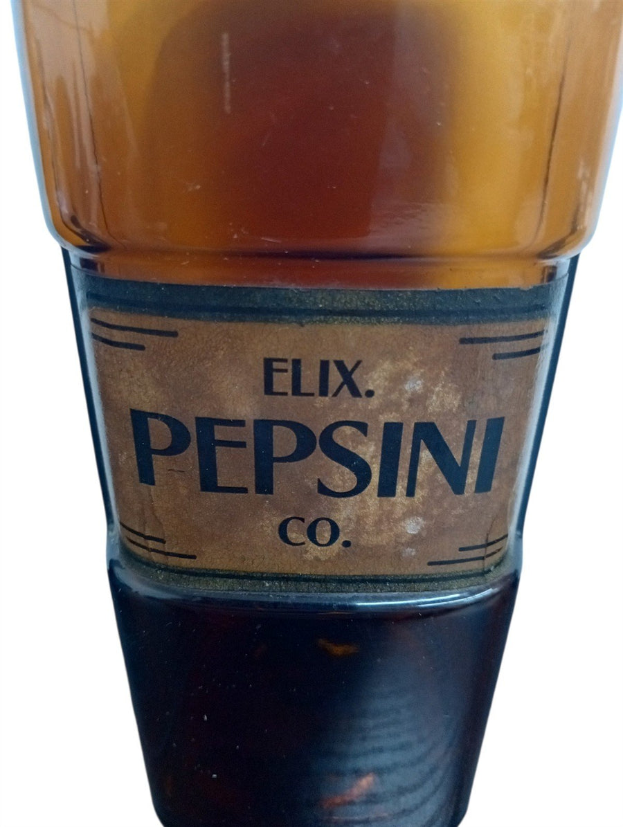 Bottle Elixir Of Pepsini Likely 1920s Vintage Antique Apothecary Brown Glass