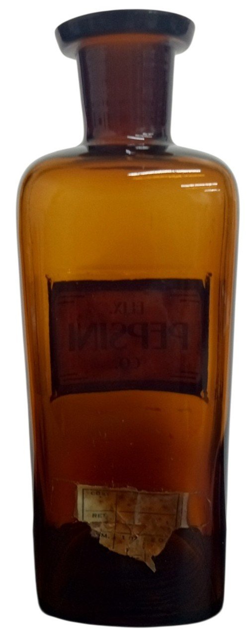 Bottle Elixir Of Pepsini Likely 1920s Vintage Antique Apothecary Brown Glass