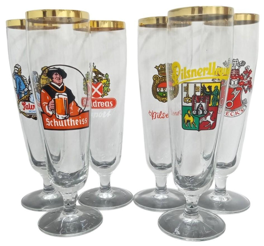 Brewery Pilsner Glasses Set Of 6 Vintage Collectible Breweriana Advertising