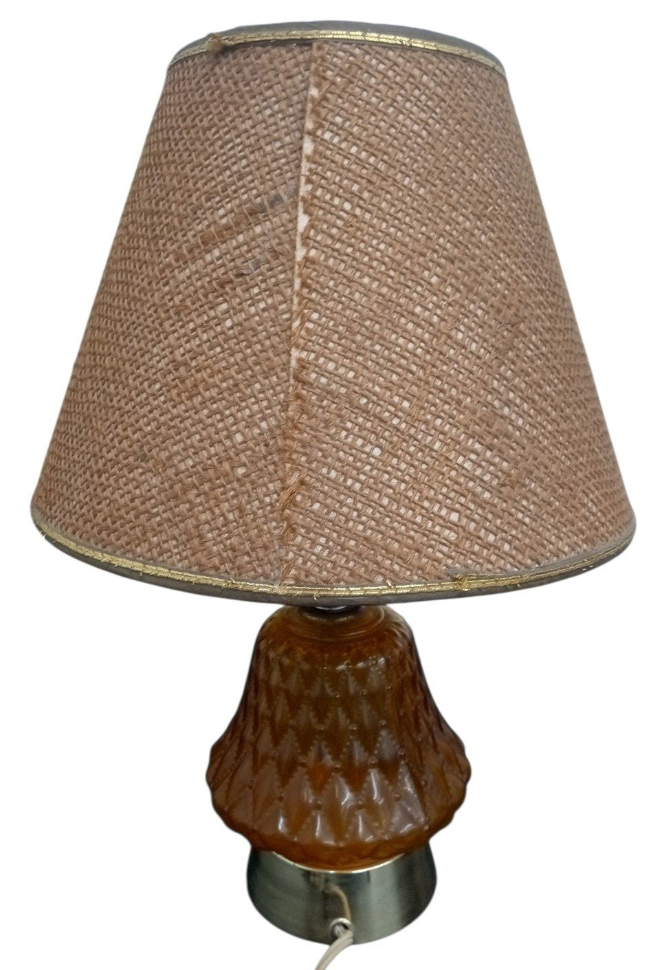 Amber Glass Lamp Quilted Diamond Pattern Vintage Collectible Decor