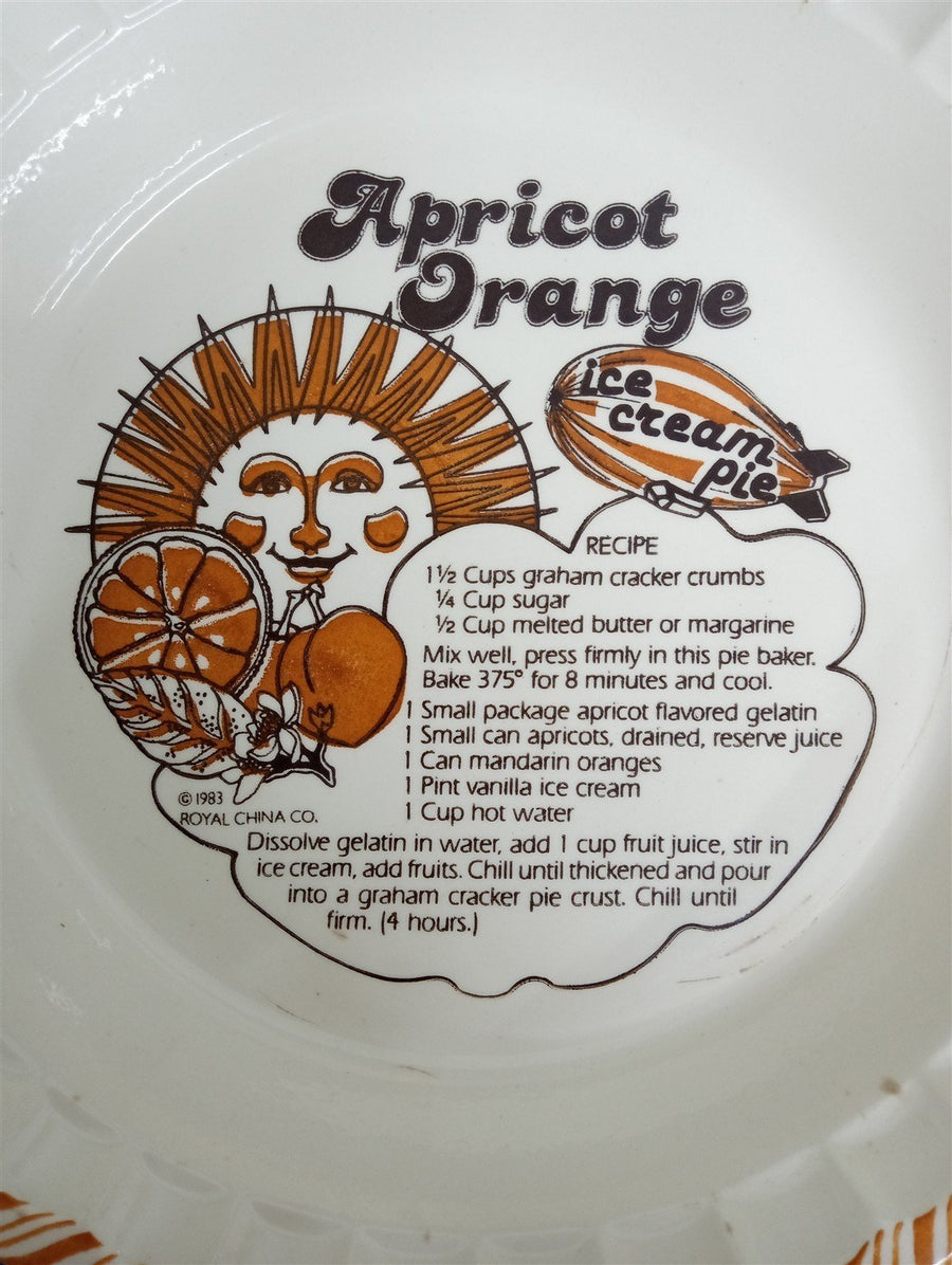 Royal China Co Country Harvest Apricot Orange Ice Cream Pie Plate 1983
