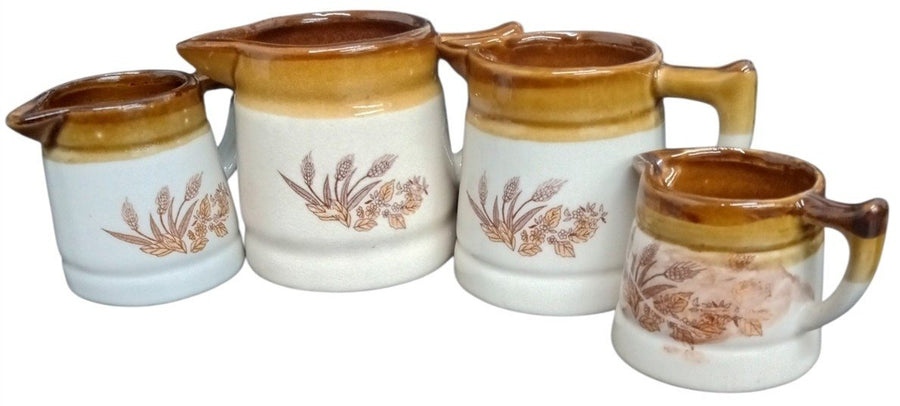 Brown Pottery Miniature Creamers Set Of 4 Vintage Collectible Serveware