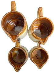 Brown Pottery Miniature Creamers Set Of 4 Vintage Collectible Serveware