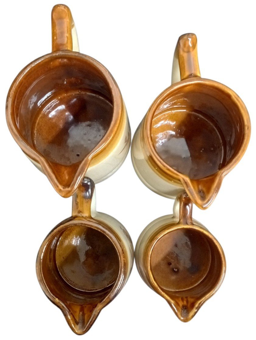 Brown Pottery Miniature Creamers Set Of 4 Vintage Collectible Serveware