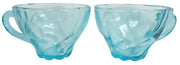 Hazel Atlas Capri Blue Seashell Cups Vaseline Glass Vintage Collectible