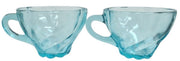 Hazel Atlas Capri Blue Seashell Cups Vaseline Glass Vintage Collectible