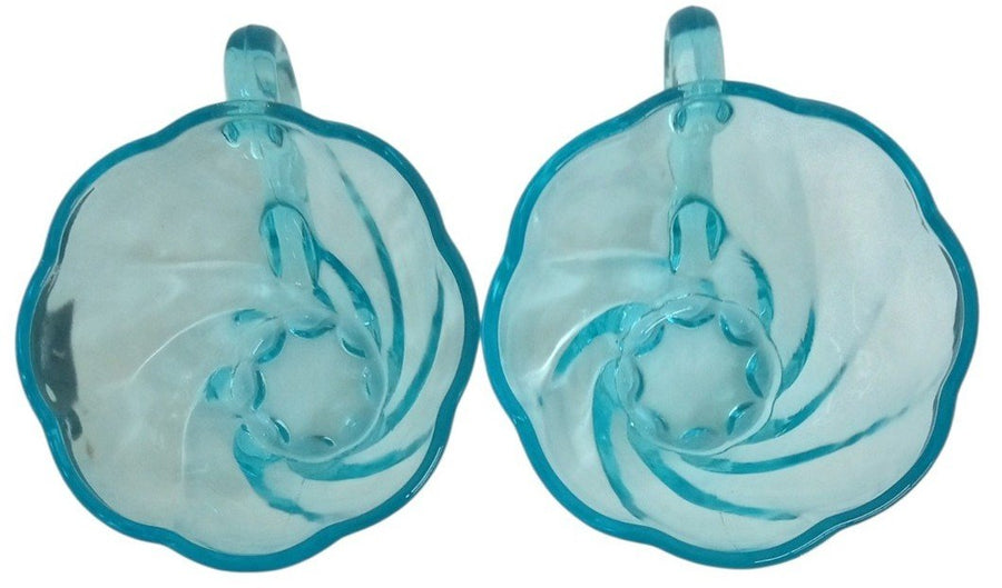 Hazel Atlas Capri Blue Seashell Cups Vaseline Glass Vintage Collectible