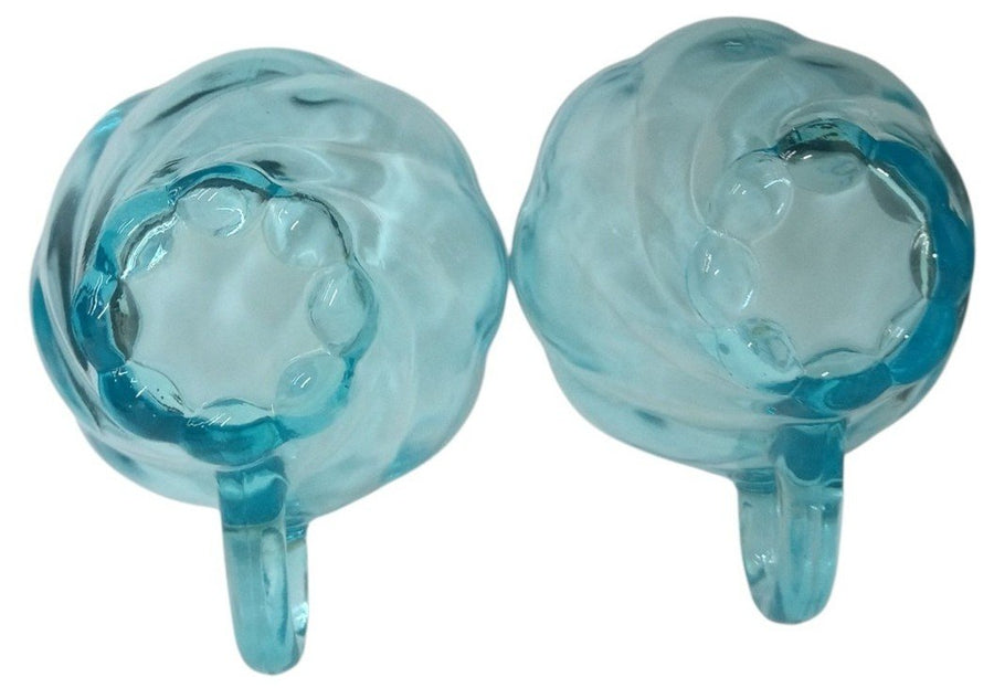 Hazel Atlas Capri Blue Seashell Cups Vaseline Glass Vintage Collectible