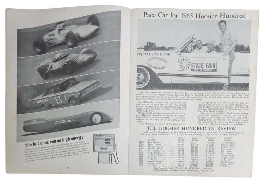 Hoosier Hundred Race Program Indianapolis Mario Andretti Vintage Racing 1965