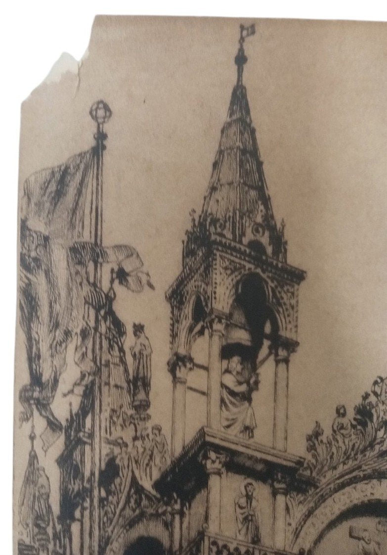 Axel Haig St. Mark's Cathedral/Basilica Venice Etching 14"x18" Likely 1900s