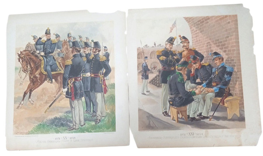 H.A. Ogden Soldier Lithographs 14"x16" 1885 Mexican American War Antique Art