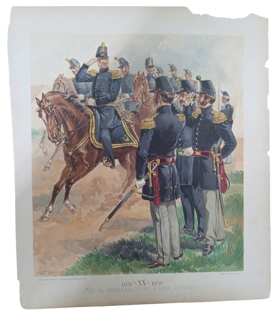 H.A. Ogden Soldier Lithographs 14"x16" 1885 Mexican American War Antique Art